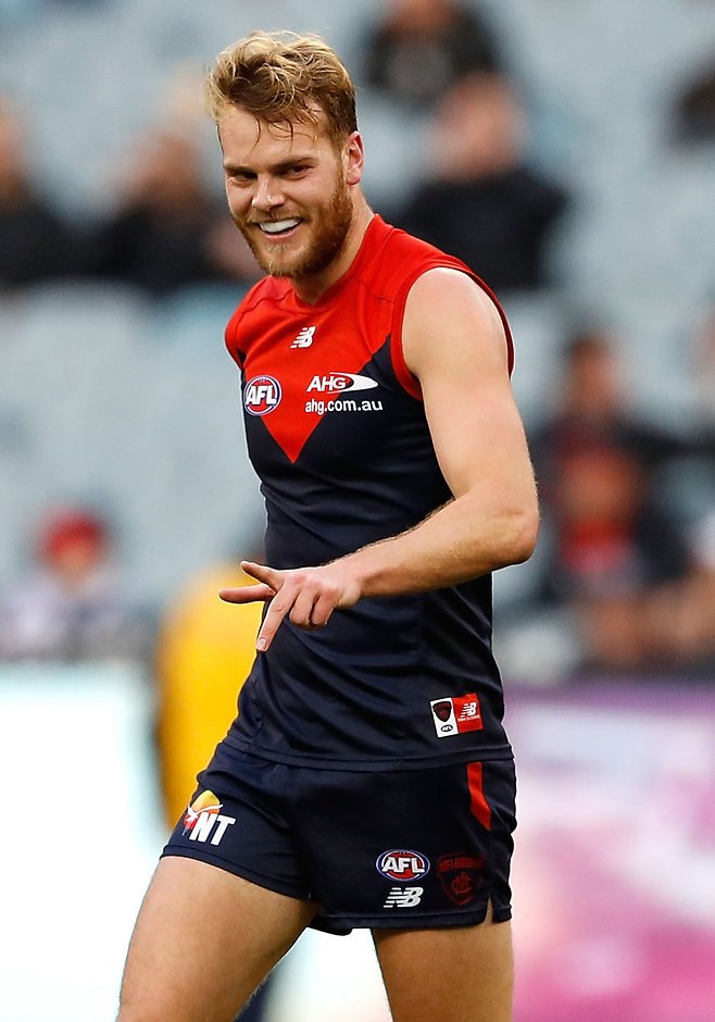 AFL 2016 Rd 15 - Melbourne v Adelaide MELBOURNE, AUSTRALIA - JULY 03: Jack Watts of the Demons celebrates a goal during the 2016 AFL Round 15 match between the Melbourne Demons and the Adelaide Crows at the Melbourne Cricket Ground on July 3, 2016 in Melbourne, Australia. (Photo by Adam Trafford/AFL Media)